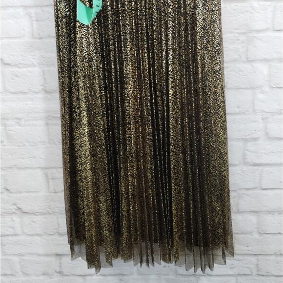 O Candalite Petite Women's Gold Black Pleated Sleeveless Midi Knee Dress NWT PXL - Picture 13 of 14